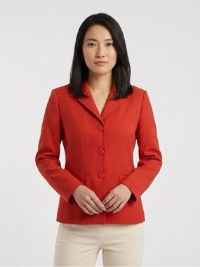 Kasper Jacket Blazer Women’s Size 12 Red Lined Polyester Career Shoulder Pads